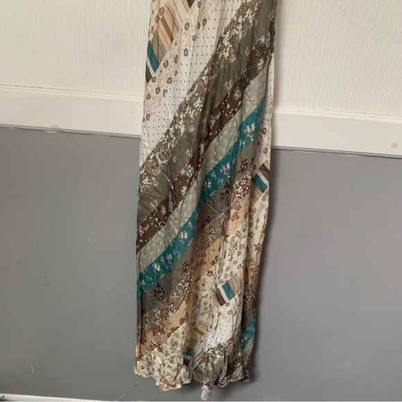 NWT Free People Dress Fiona Patchwork Maxi in Green Beige Print - Picture 11 of 11